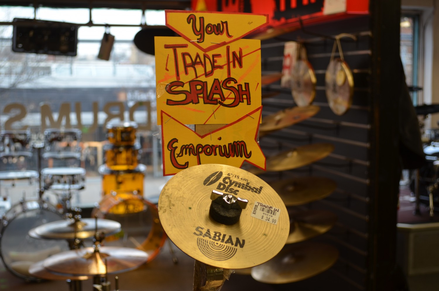 Sales tag hand drawn sales tag above drum cymbal