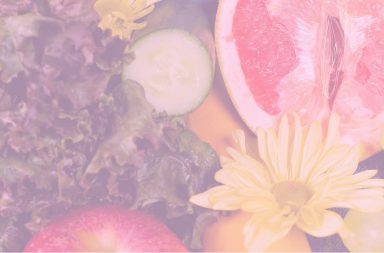 Faded photograph of fruit, flowers and vegetables