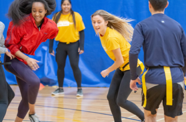 Kinesiology society event has students playing an intense game of dodgeball.
