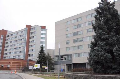 Humber Residence buildings which are red brick and beige concrete